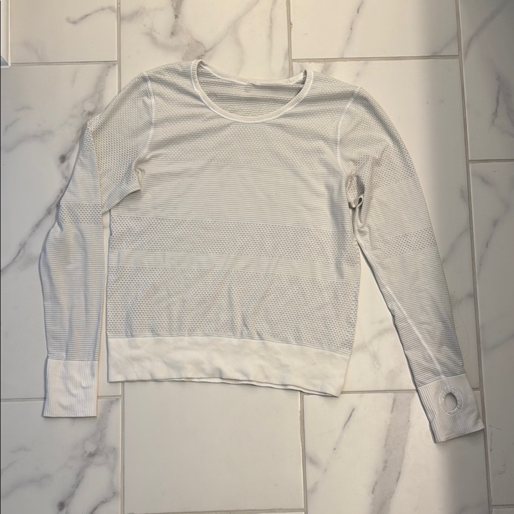 Lululemon Athletic White Mesh Long Sleeve Top